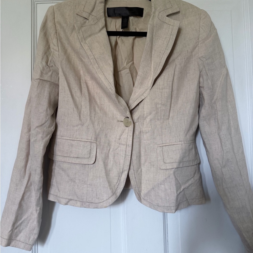 Light Beige Linen-Blend Single-Button Blazer